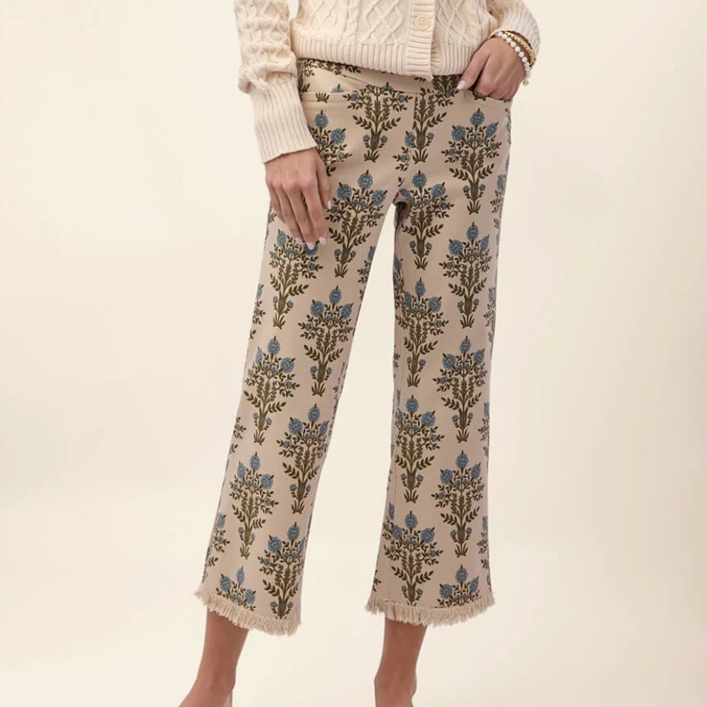 Spartina 449 Maren Fringe Stretch Kick Flare Pull On Pants St Augustine Large